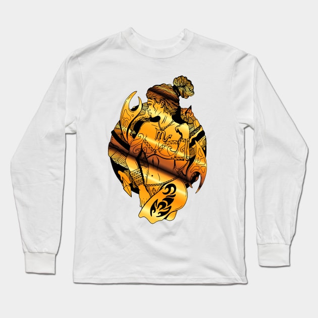 Gold Scorpio Beauty Long Sleeve T-Shirt by kenallouis